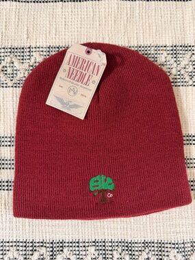 American Needle Kids Maroon Knit Beanie with Green Tree Embroidery
